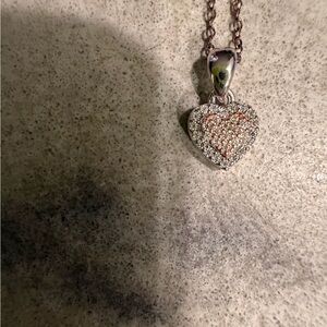 Elegant moissanite Silver Heart Pendant Necklace and moissanite earrings rose go